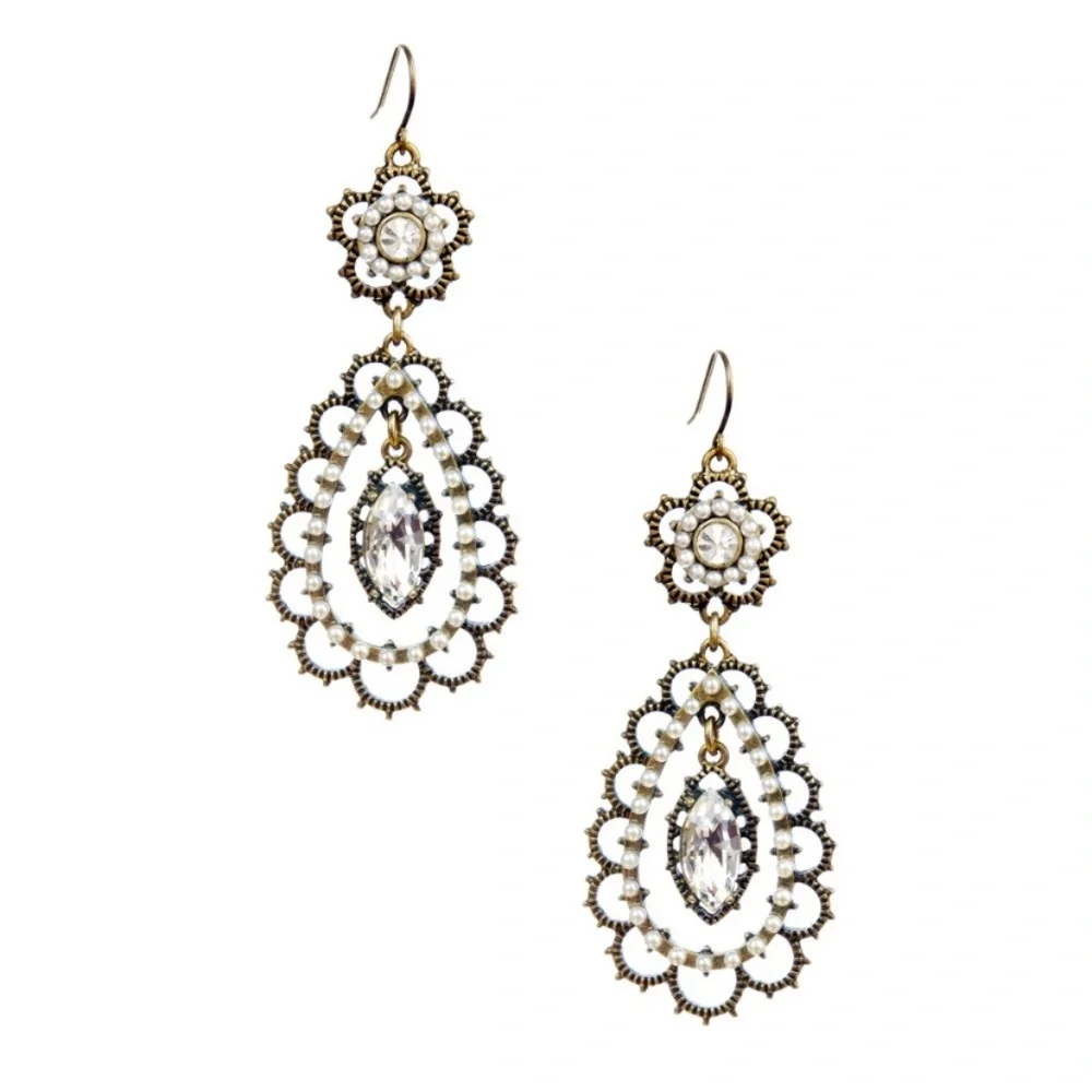 NEW Pearl + Crystal Filigree Earrings Chloe + Isabel